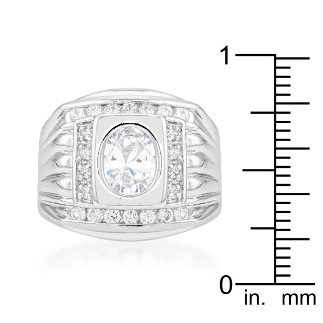 LOVCIA Men's Square Ring with Cubic Zirconia Stones