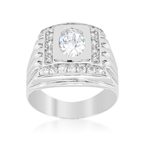 LOVCIA Men's Square Ring with Cubic Zirconia Stones