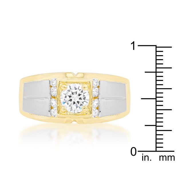 LOVCIA Elegant Two-Tone Men's Ring with Cubic Zirconia