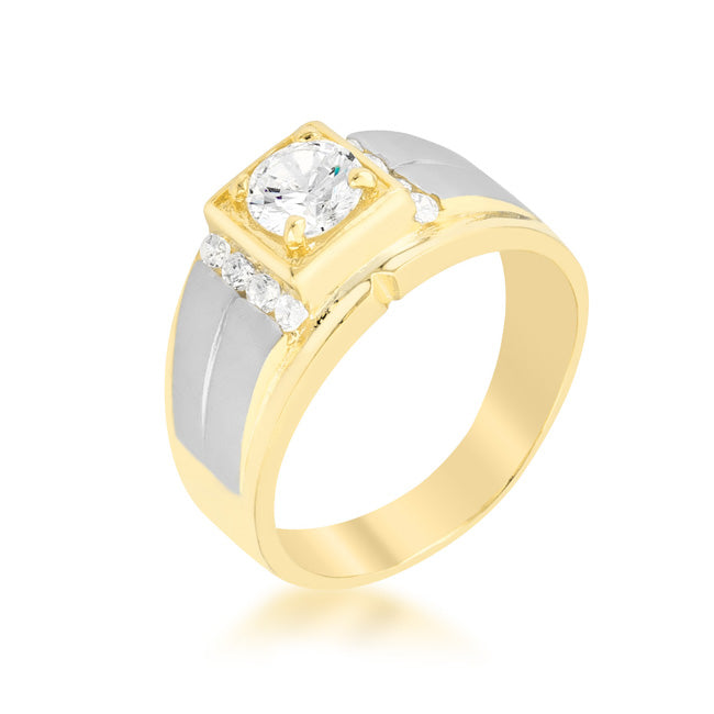 LOVCIA Elegant Two-Tone Men's Ring with Cubic Zirconia