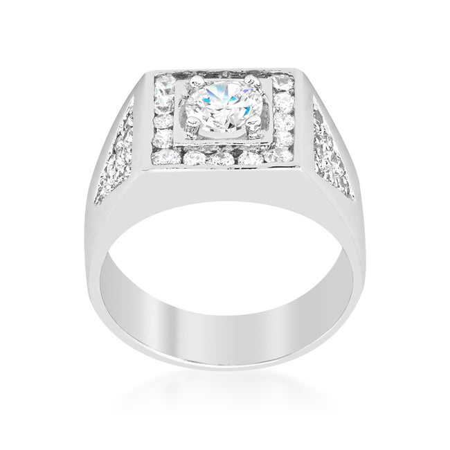 LOVCIA Jewelry Signature Style Rhodium-Plated Cubic Zirconia Men's Ring