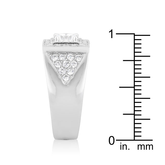 LOVCIA Jewelry Signature Style Rhodium-Plated Cubic Zirconia Men's Ring