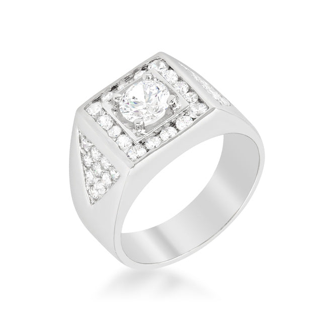 LOVCIA Jewelry Signature Style Rhodium-Plated Cubic Zirconia Men's Ring