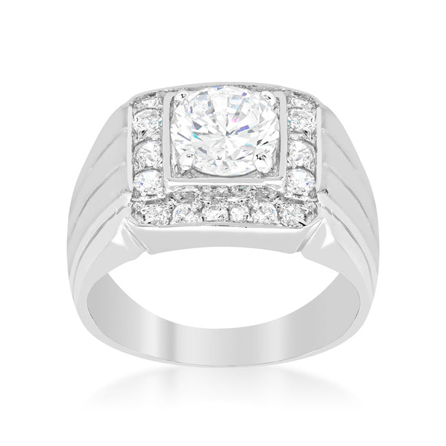 LOVCIA Elegant Men's Two-Tone Cubic Zirconia Ring with Platinum Luster