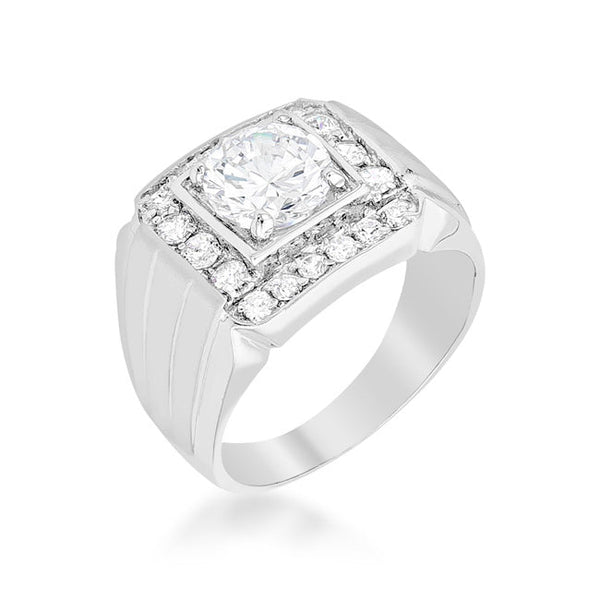 LOVCIA Elegant Men's Two-Tone Cubic Zirconia Ring with Platinum Luster