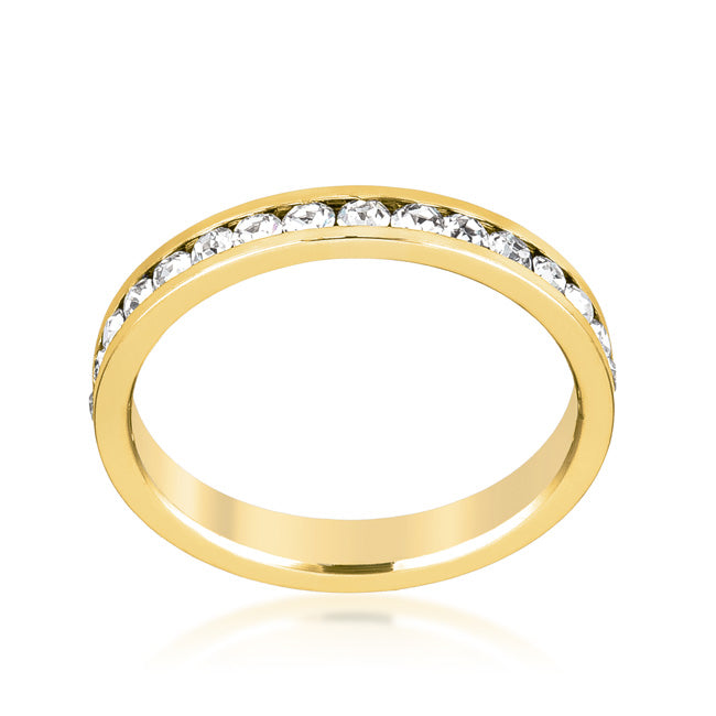 LOVCIA Golden Shine Elegant Crystal Gold-Plated Eternity Band Ring