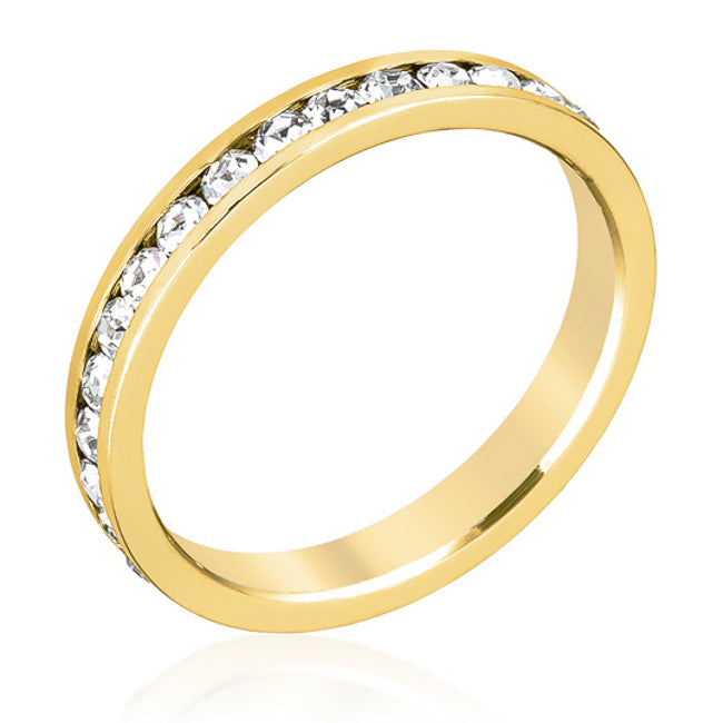 LOVCIA Golden Shine Elegant Crystal Gold-Plated Eternity Band Ring