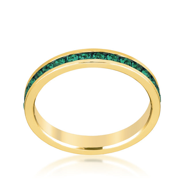 LOVCIA Elegant Eternity Band with Green Crystal and 18k Gold Plating