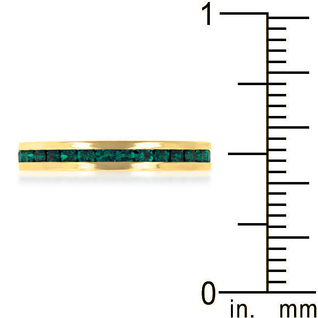 LOVCIA Elegant Eternity Band with Green Crystal and 18k Gold Plating