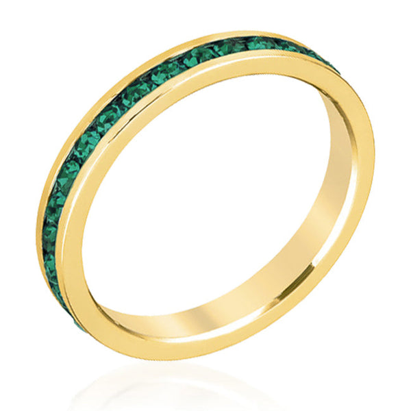 LOVCIA Elegant Eternity Band with Green Crystal and 18k Gold Plating