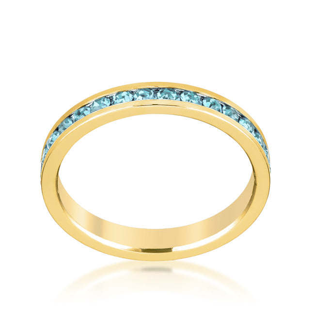 LOVCIA Elegant Aqua Crystal Gold Eternity Band