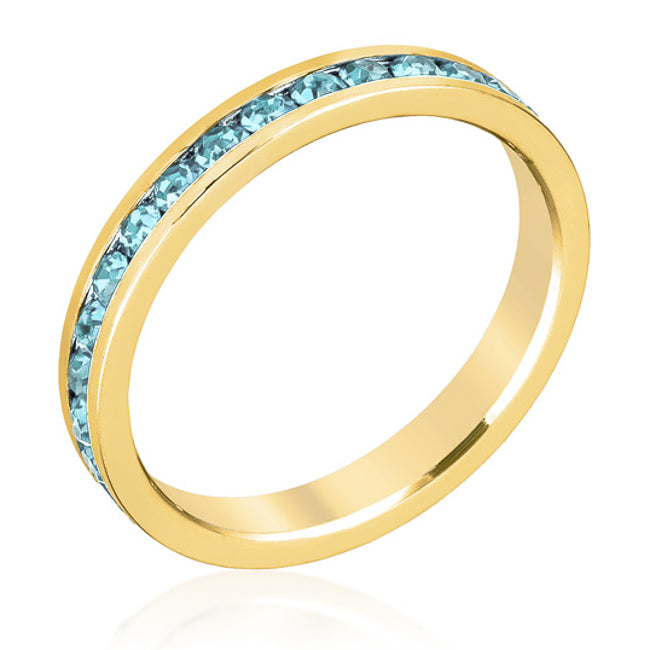 LOVCIA Elegant Aqua Crystal Gold Eternity Band