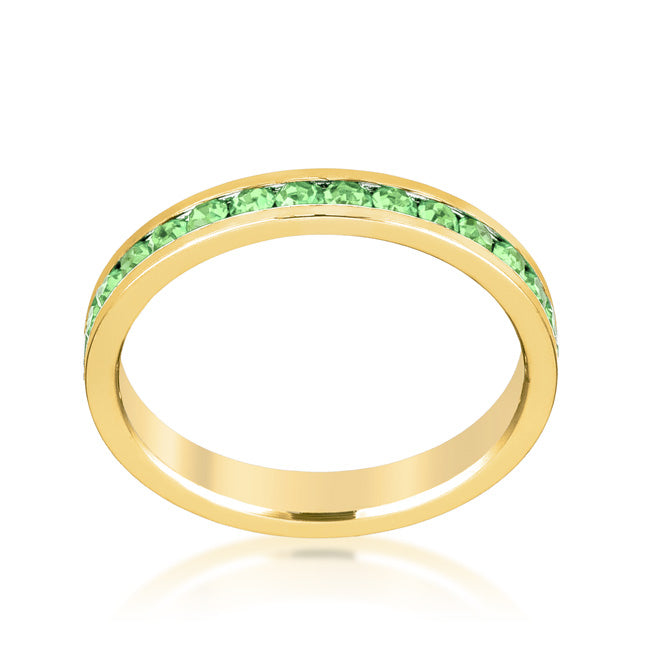 LOVCIA Elegant Peridot Crystal Gold-Plated Eternity Band Ring