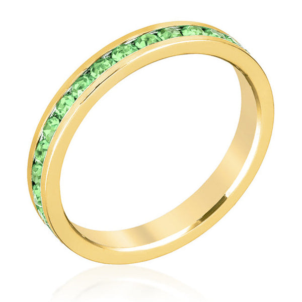 LOVCIA Elegant Peridot Crystal Gold-Plated Eternity Band Ring