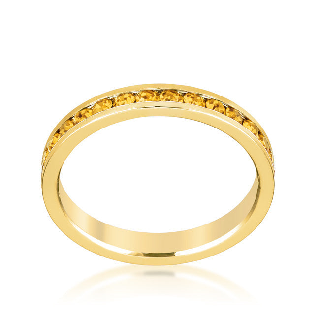 LOVCIA Elegant Yellow Crystal Gold-Plated Eternity Band Ring