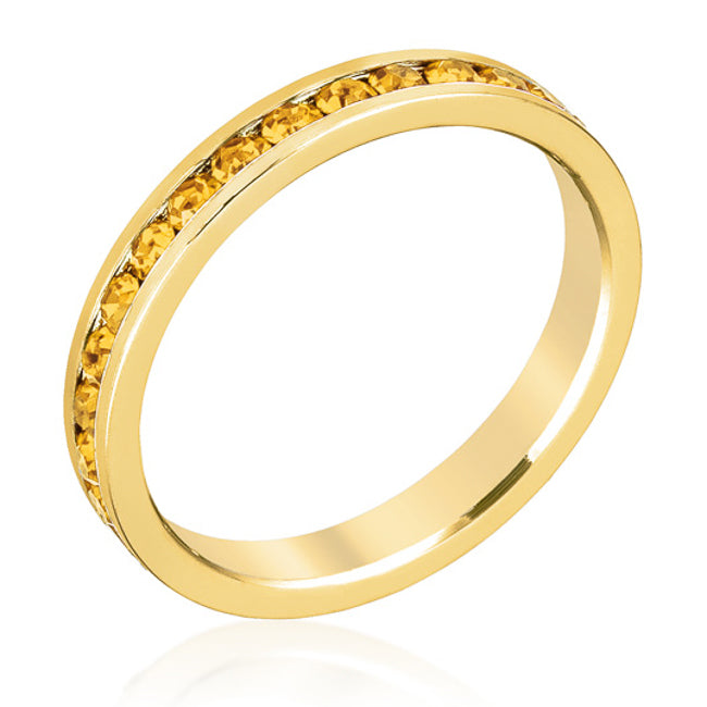 LOVCIA Elegant Yellow Crystal Gold-Plated Eternity Band Ring