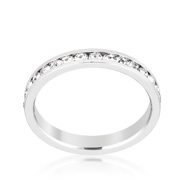 LOVCIA Elegant Eternity Band with Genuine Rhodium Plating and Clear Crystals