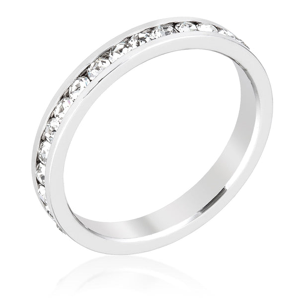 LOVCIA Elegant Eternity Band with Genuine Rhodium Plating and Clear Crystals