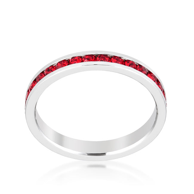 LOVCIA Elegant Ruby Crystal Eternity Band with Rhodium Plating