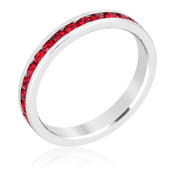 LOVCIA Elegant Ruby Crystal Eternity Band with Rhodium Plating