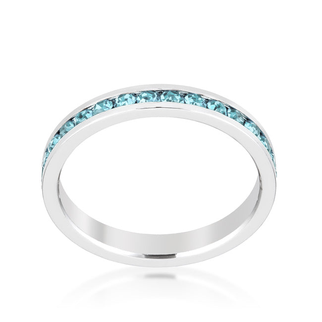 LOVCIA Elegant Aquamarine Eternity Band with Rhodium Shine