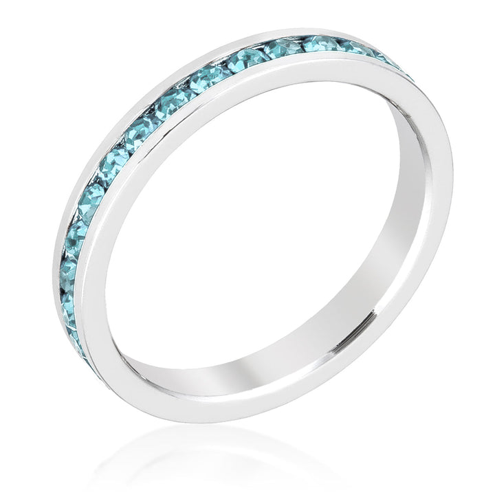 LOVCIA Elegant Aquamarine Eternity Band with Rhodium Shine