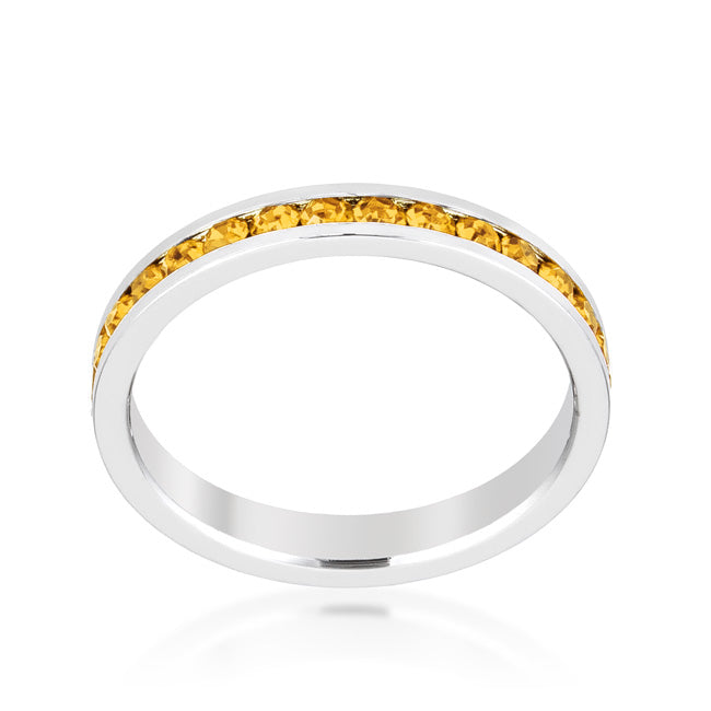 LOVCIA Yellow Crystal Eternity Band with Rhodium Finish