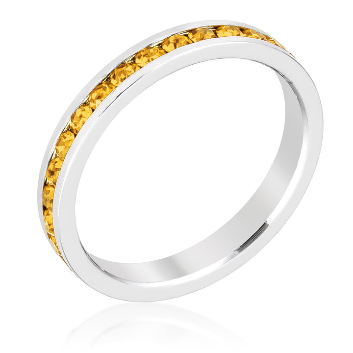 LOVCIA Yellow Crystal Eternity Band with Rhodium Finish