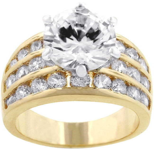 LOVCIA Elegant Two-Tone Gold and Silver Engagement Ring with 7.5 Carat Cubic Zirconia