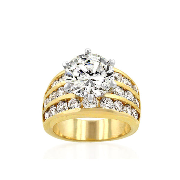 LOVCIA Elegant Two-Tone Gold and Silver Engagement Ring with 7.5 Carat Cubic Zirconia