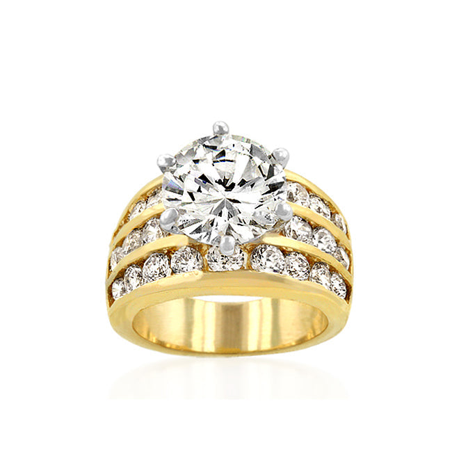 LOVCIA Elegant Two-Tone Gold and Silver Engagement Ring with 7.5 Carat Cubic Zirconia