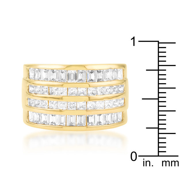 LOVCIA Four Row 18k Gold Plated Cubic Zirconia Ring