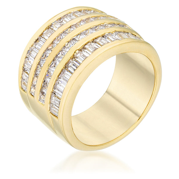 LOVCIA Four Row 18k Gold Plated Cubic Zirconia Ring