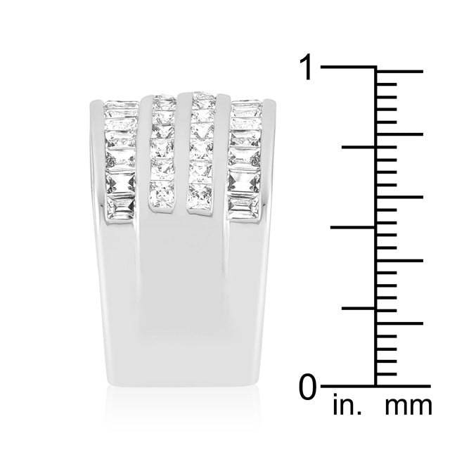 LOVCIA Elegant 4-Row Princess Cut Cubic Zirconia Rhodium Ring