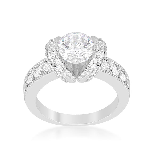 LOVCIA Radiant Silver-Tone Tension Set Cubic Zirconia Engagement Ring