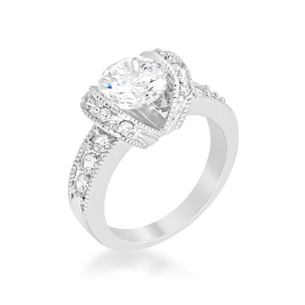 LOVCIA Radiant Silver-Tone Tension Set Cubic Zirconia Engagement Ring