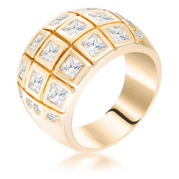 LOVCIA Geometric Gold-Finish Cocktail Ring with Sparkling Cubic Zirconia