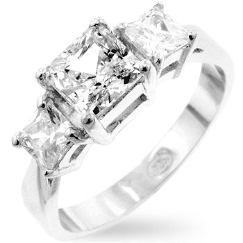 LOVCIA Elegant Princess Cut Triplet Ring for Anniversaries