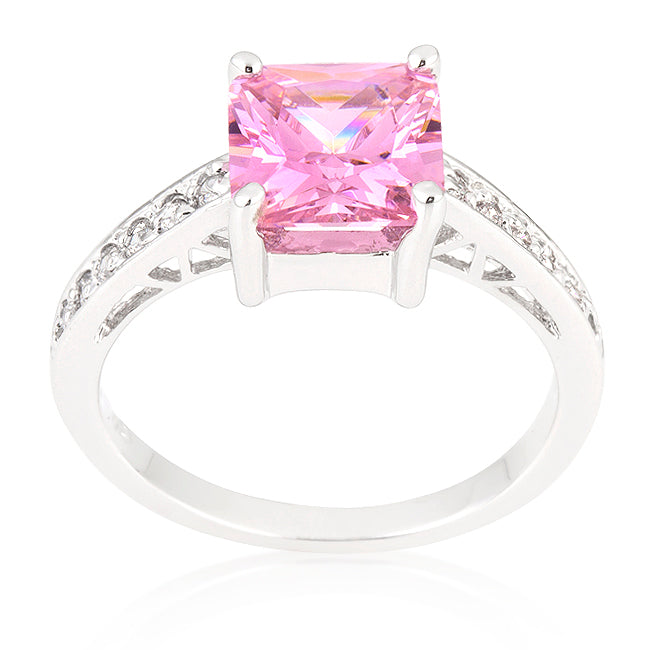 LOVCIA Elegant Princess-Cut Pink Cubic Zirconia Ring