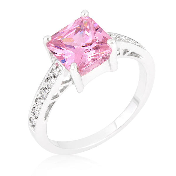 LOVCIA Elegant Princess-Cut Pink Cubic Zirconia Ring