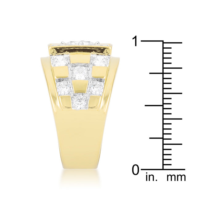 LOVCIA Elegant Checkerboard 18k Gold & Rhodium Plated Cubic Zirconia Ring