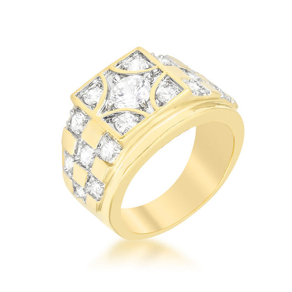 LOVCIA Elegant Checkerboard 18k Gold & Rhodium Plated Cubic Zirconia Ring