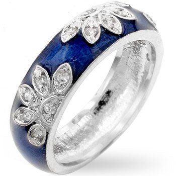 LOVCIA Elegant Blue Enamel Leaf Ring with CZ Accents