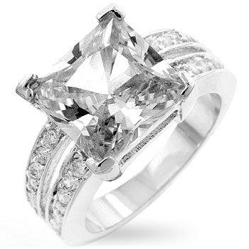 LOVCIA Princess Cut CZ Engagement Ring with Rhodium Finish