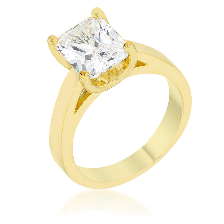 LOVCIA Radiant Cut Cubic Zirconia Solitaire Ring in 18k Gold Plating