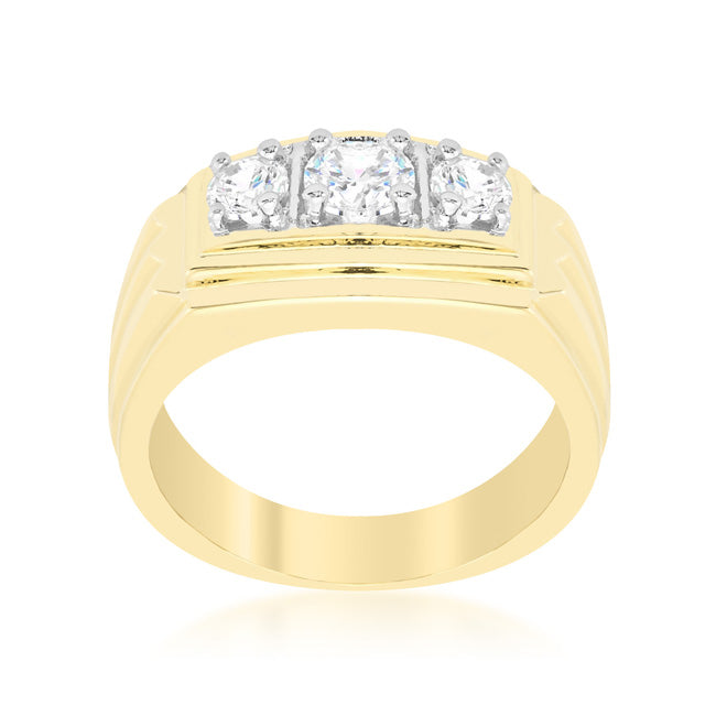 LOVCIA Elegant Golden Triple Cubic Zirconia Ring