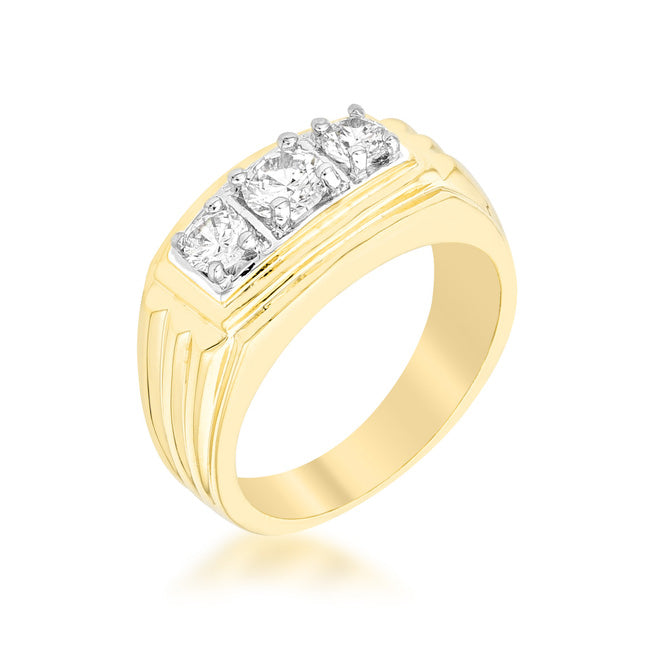 LOVCIA Elegant Golden Triple Cubic Zirconia Ring