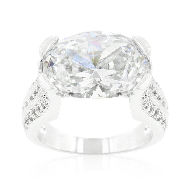 LOVCIA Glamorous Oval Triplet CZ Platinum Luster Ring