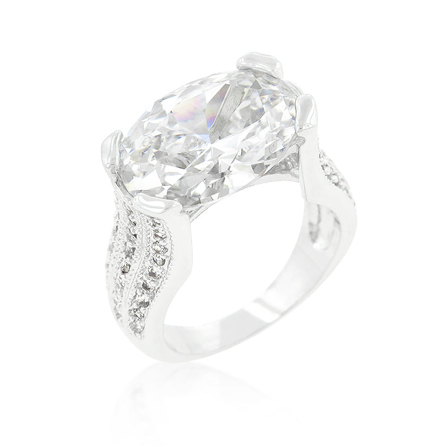 LOVCIA Glamorous Oval Triplet CZ Platinum Luster Ring