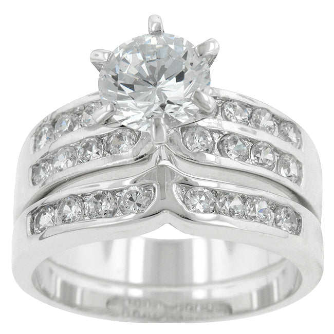 LOVCIA Elegant Rhodium-Plated 2.3 Carat Engagement Ring Set